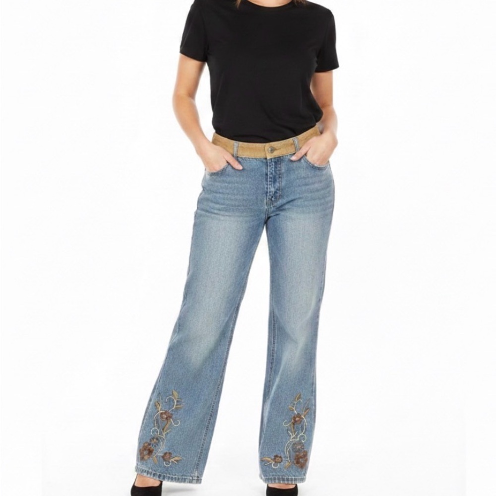 Vintage Y2K Faded Glory Embroidered Flare Blue Women's Jeans, size 16